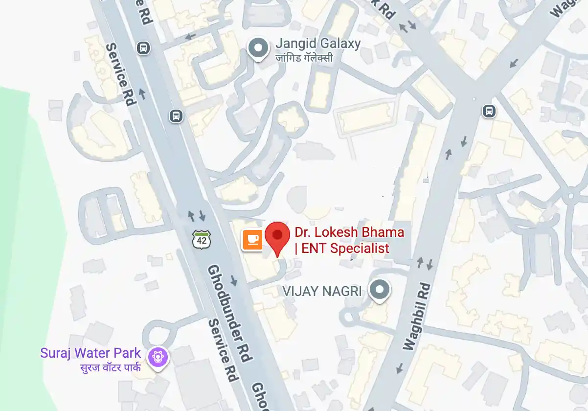 Map showing Dr. Lokesh Bhama ENT clinic at Currae Hospital, Thane West